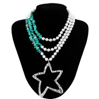 Thumbnail for Boho Layered Star Pendant Turquoise Pearl Chain Necklace - ArtGalleryZen