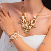Thumbnail for Boho Layered Starfish Pearl Natural Conch Charm Necklace Bracelet - ArtGalleryZen