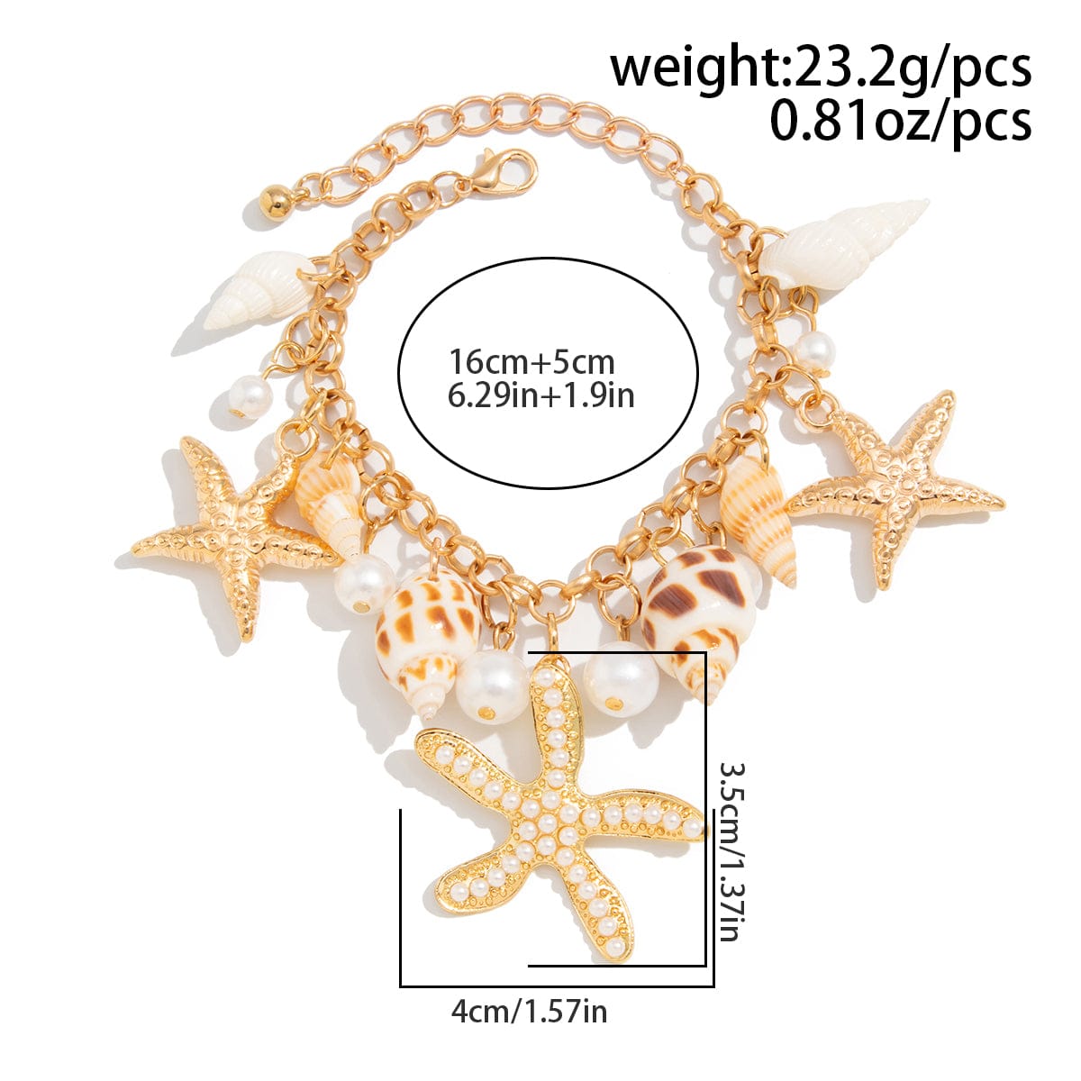 Boho Layered Starfish Pearl Natural Conch Charm Necklace Bracelet - ArtGalleryZen