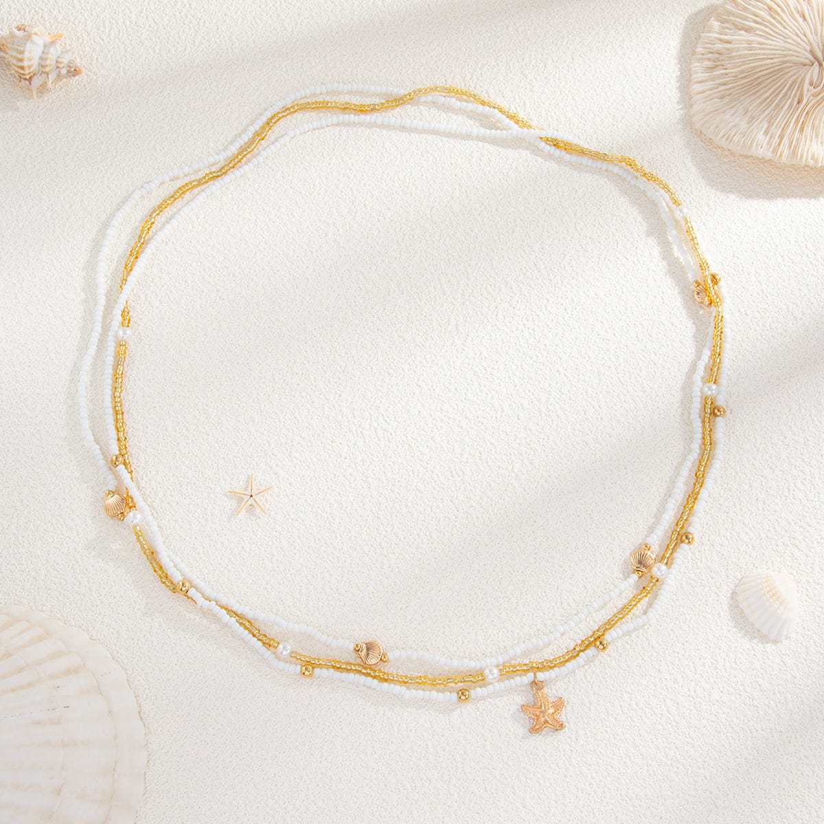 Boho Layered Starfish Pendant Seed Beaded Waist Chain Set - ArtGalleryZen