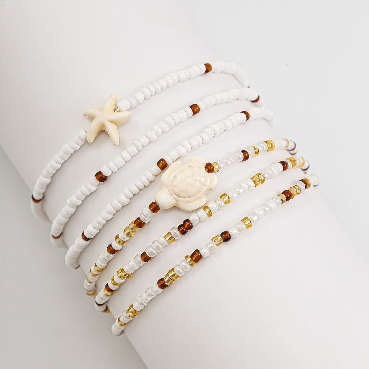 Boho Layered Starfish Turtle Crystal Seed Beaded Belly Chain Set