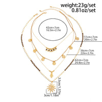 Thumbnail for Boho Layered Sun Hamsa Textured Round Disk Pendant Seed Beaded Necklace Set - ArtGalleryZen