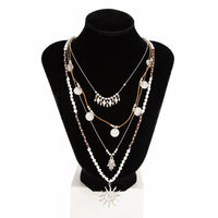 Thumbnail for Boho Layered Sun Hamsa Textured Round Disk Pendant Seed Beaded Necklace Set - ArtGalleryZen