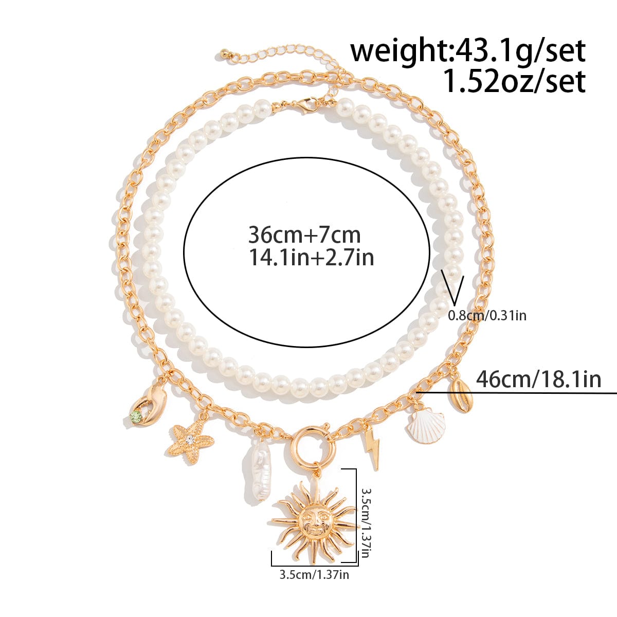 Boho Layered Sun Starfish Lighting Pendant Pearl Chain Necklace Set - ArtGalleryZen