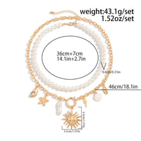 Thumbnail for Boho Layered Sun Starfish Lighting Pendant Pearl Chain Necklace Set - ArtGalleryZen