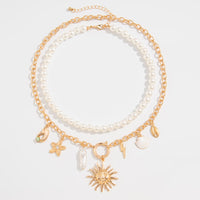 Thumbnail for Boho Layered Sun Starfish Lighting Pendant Pearl Chain Necklace Set - ArtGalleryZen