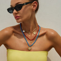 Thumbnail for Boho Layered Sun Turtle Pearl Pendant Seed Beaded Necklace Set - ArtGalleryZen