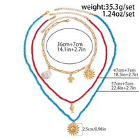 Thumbnail for Boho Layered Sun Turtle Pearl Pendant Seed Beaded Necklace Set - ArtGalleryZen