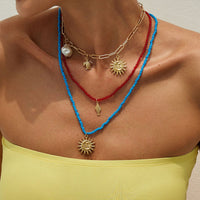 Thumbnail for Boho Layered Sun Turtle Pearl Pendant Seed Beaded Necklace Set - ArtGalleryZen