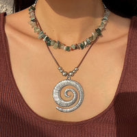Thumbnail for Boho Layered Textured Spiral Pendant Turquoise Stone Chain Velvet Necklace Set - ArtGalleryZen