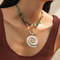 Thumbnail for Boho Layered Textured Spiral Pendant Turquoise Stone Chain Velvet Necklace Set - ArtGalleryZen
