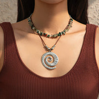 Thumbnail for Boho Layered Textured Spiral Pendant Turquoise Stone Chain Velvet Necklace Set - ArtGalleryZen