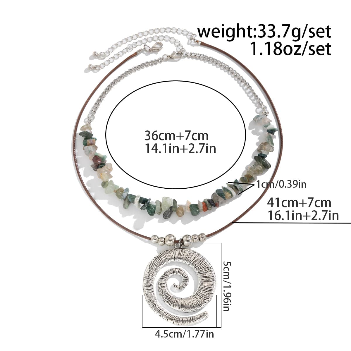 Boho Layered Textured Spiral Pendant Turquoise Stone Chain Velvet Necklace Set - ArtGalleryZen