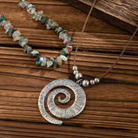 Thumbnail for Boho Layered Textured Spiral Pendant Turquoise Stone Chain Velvet Necklace Set - ArtGalleryZen
