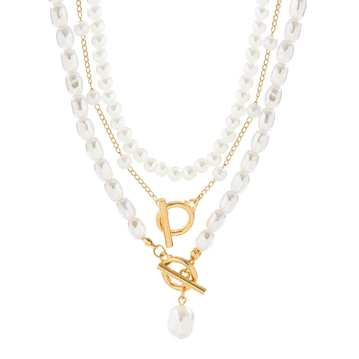 Boho Layered Toggle Clasp Pearl Choker Set Necklace – ArtGalleryZen Chain