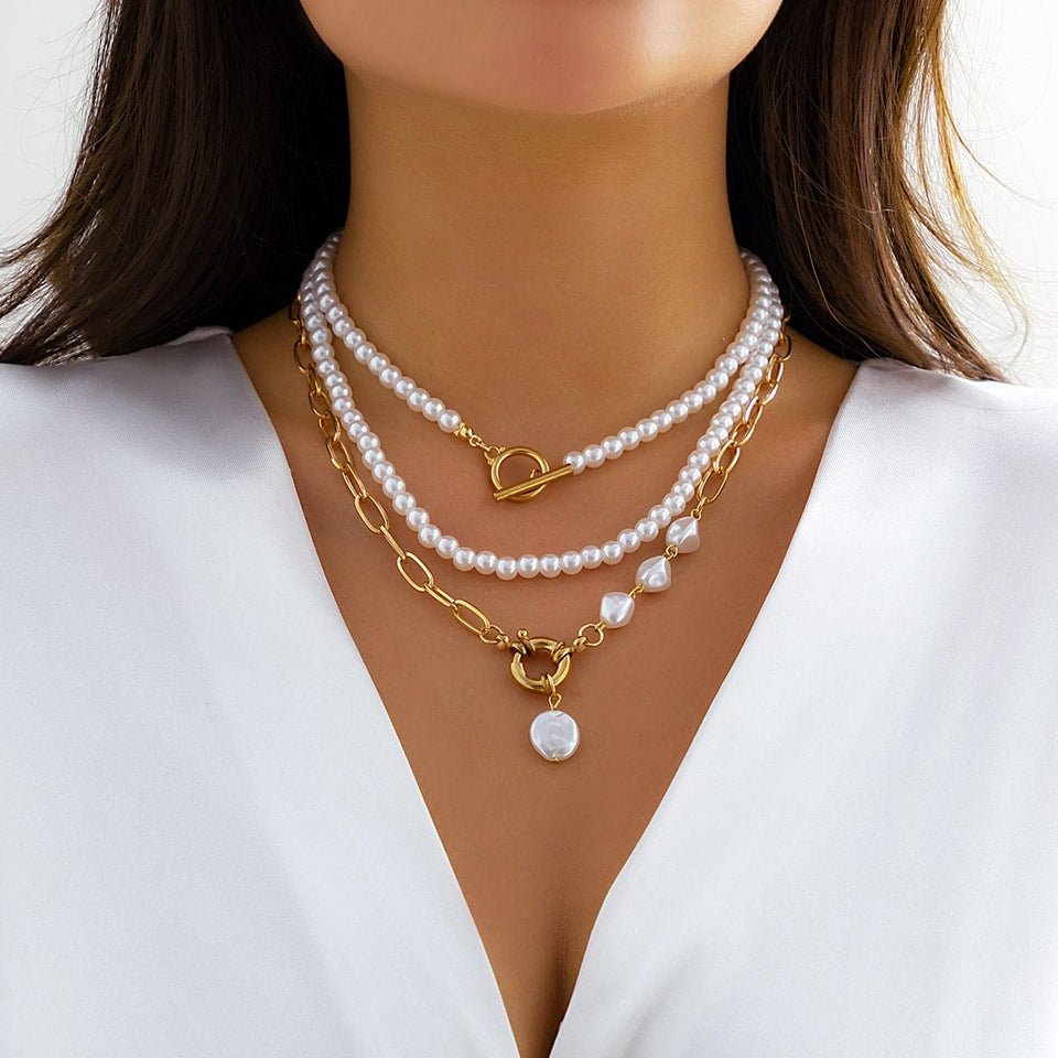 Boho Layered Toggle Clasp Spring ArtGalleryZen Ring – Chain Choker Necklace Pearl Set