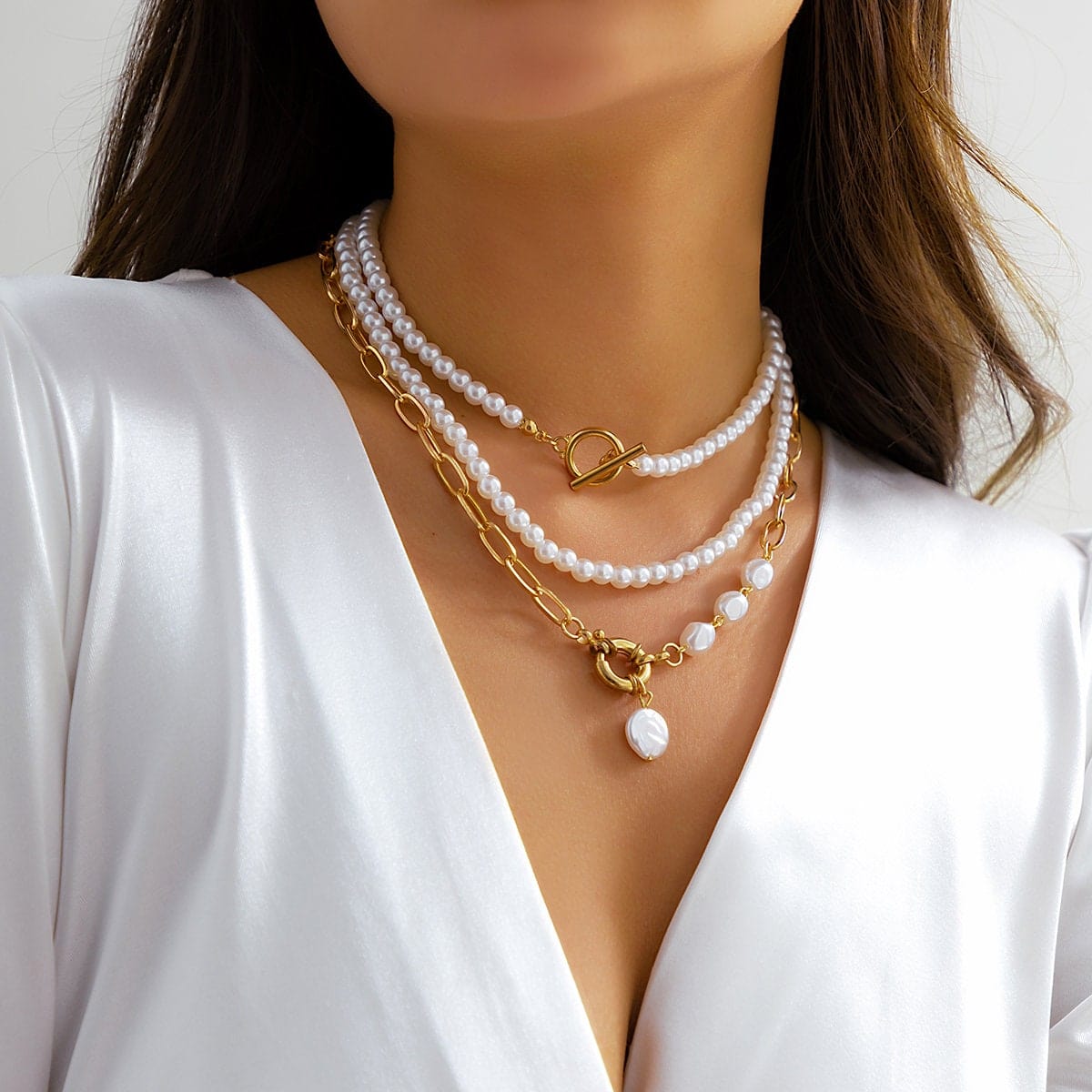 Choker Layered Clasp Set – Toggle ArtGalleryZen Spring Necklace Chain Boho Ring Pearl
