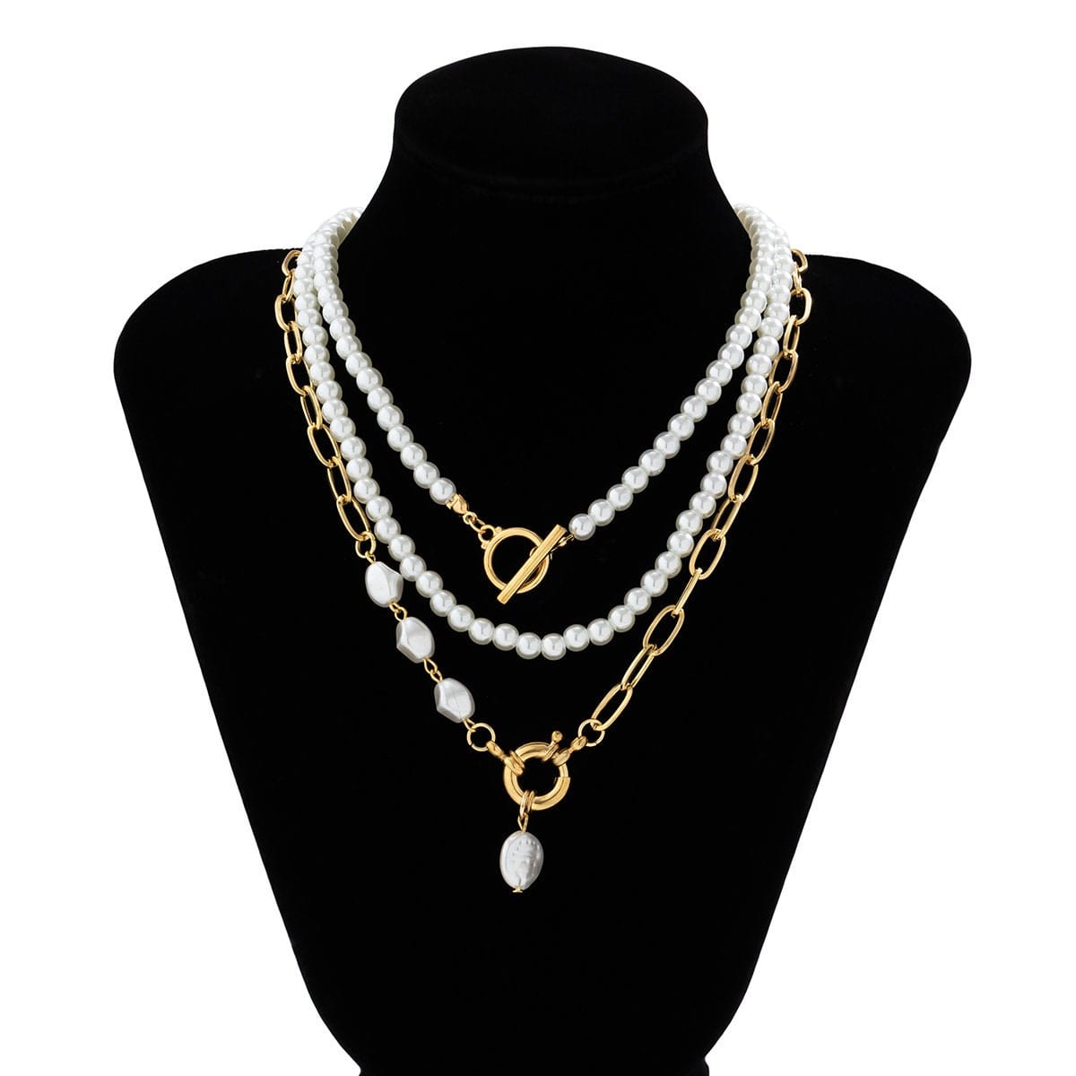 Boho Layered Toggle Clasp Chain Spring Pearl Ring Necklace Set – ArtGalleryZen Choker