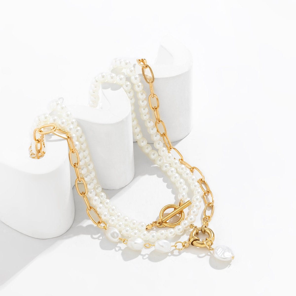 Set Necklace Ring ArtGalleryZen Choker Toggle Chain Pearl Layered Clasp Spring – Boho