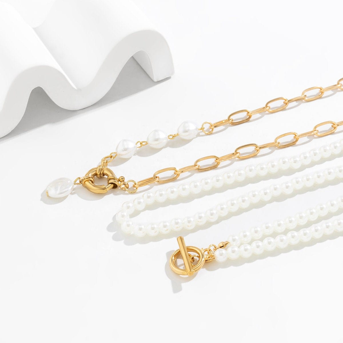 Layered Ring Choker Toggle Set Chain ArtGalleryZen Pearl Boho Spring Clasp – Necklace