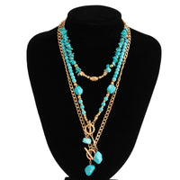 Thumbnail for Boho Layered Toggle Clasp Turquoise Pendant Cable Chain Necklace Set - ArtGalleryZen