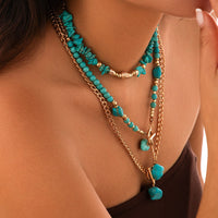 Thumbnail for Boho Layered Toggle Clasp Turquoise Pendant Cable Chain Necklace Set