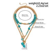 Thumbnail for Boho Layered Toggle Clasp Turquoise Pendant Cable Chain Necklace Set