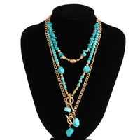 Thumbnail for Boho Layered Toggle Clasp Turquoise Pendant Cable Chain Necklace Set