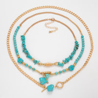 Thumbnail for Boho Layered Toggle Clasp Turquoise Pendant Cable Chain Necklace Set