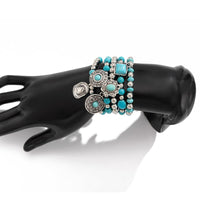 Thumbnail for Boho Layered Turquoise Inlaid Flower Round Disk Charm Ball chain Bracelet Set - ArtGalleryZen