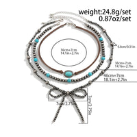 Thumbnail for Boho Layered Turquoise Oval Charm Beaded Bowknot Velvet Necklace Set - ArtGalleryZen