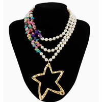 Thumbnail for Boho Layered Turquoise Pearl Chain Gold Plated Star Pendant Necklace - ArtGalleryZen