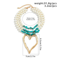 Thumbnail for Boho Layered Turquoise Pearl Chain Heart Pendant Choker Necklace - ArtGalleryZen