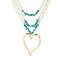 Thumbnail for Boho Layered Turquoise Pearl Chain Heart Pendant Choker Necklace - ArtGalleryZen