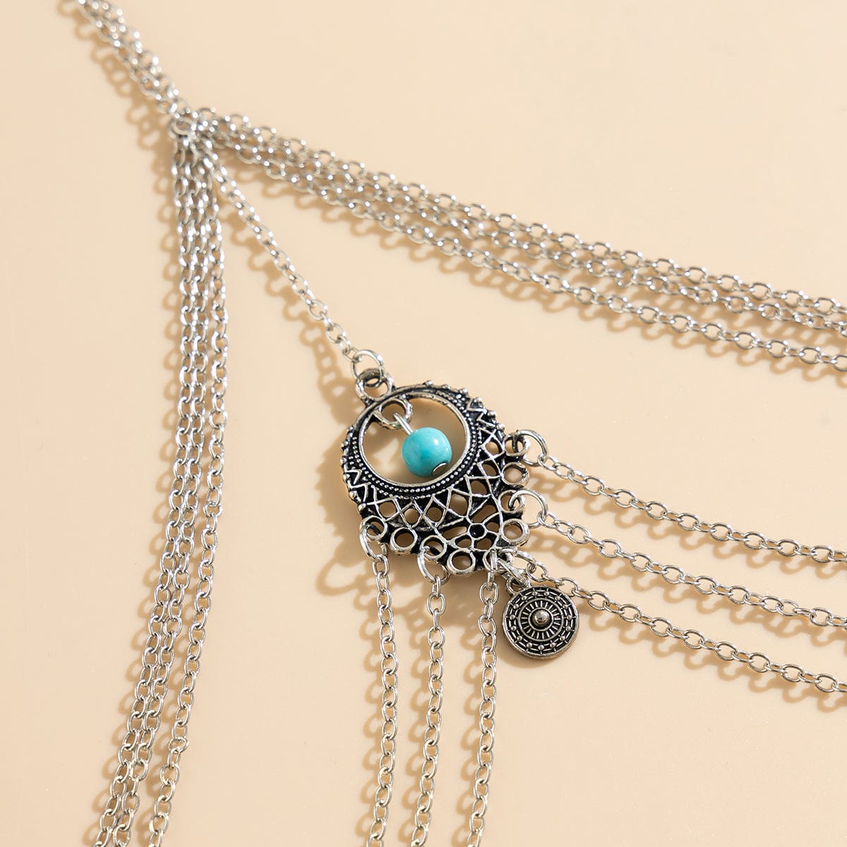 Boho Layered Turquoise Relief Pattern Charm Elastic Thigh Leg Chain - ArtGalleryZen