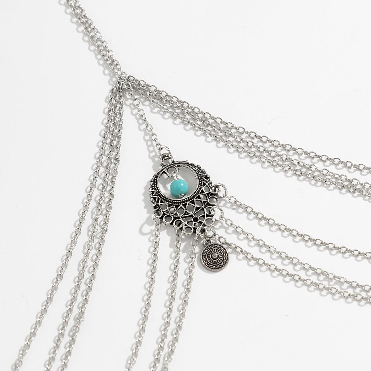 Boho Layered Turquoise Relief Pattern Charm Elastic Thigh Leg Chain - ArtGalleryZen