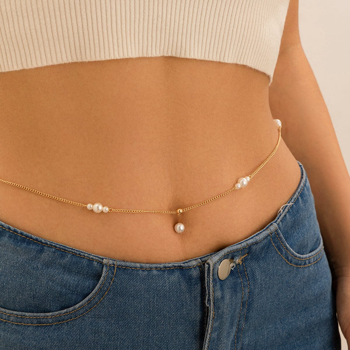 Boho Minimalist Pearl Navel Piercing Belly Chain