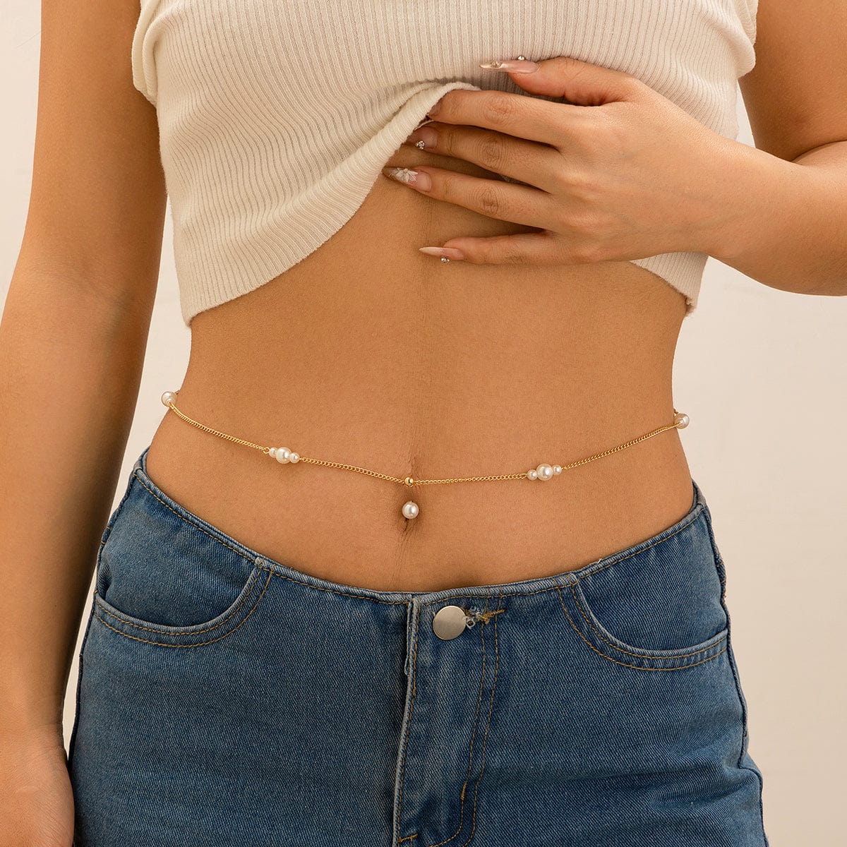 Boho Minimalist Pearl Navel Piercing Belly Chain