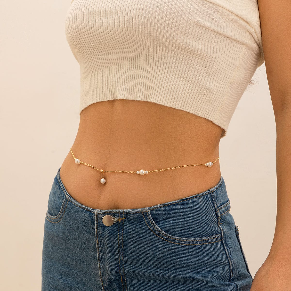 Boho Minimalist Pearl Navel Piercing Belly Chain