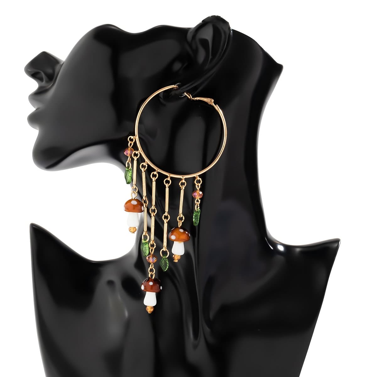 Boho Mushroom Tassel Dangle Hoop Earrings - ArtGalleryZen