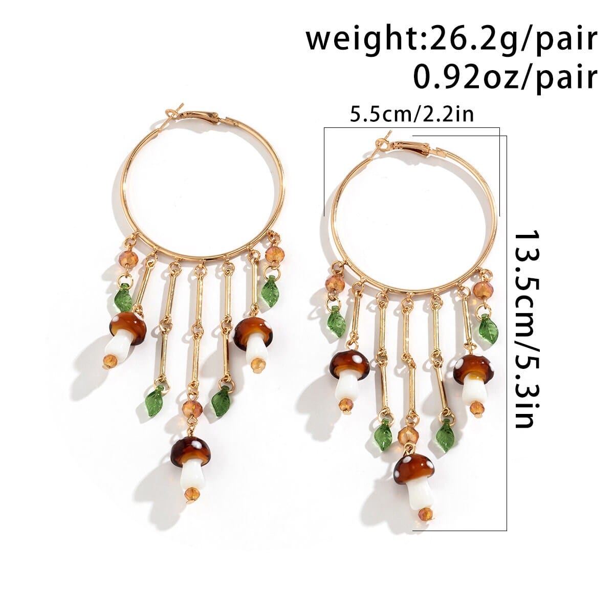 Boho Mushroom Tassel Dangle Hoop Earrings - ArtGalleryZen