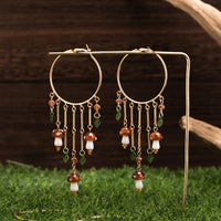 Thumbnail for Boho Mushroom Tassel Dangle Hoop Earrings - ArtGalleryZen