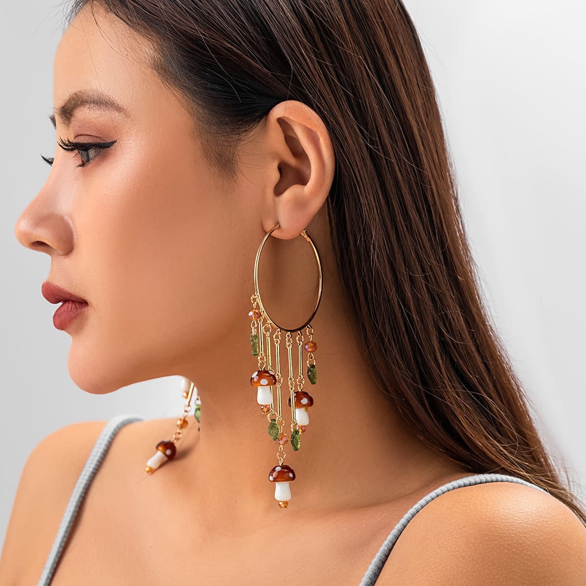 Boho Mushroom Tassel Dangle Hoop Earrings - ArtGalleryZen