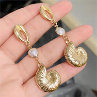 Thumbnail for Boho Pearl Charm Metallic Conch Shell Earrings - ArtGalleryZen