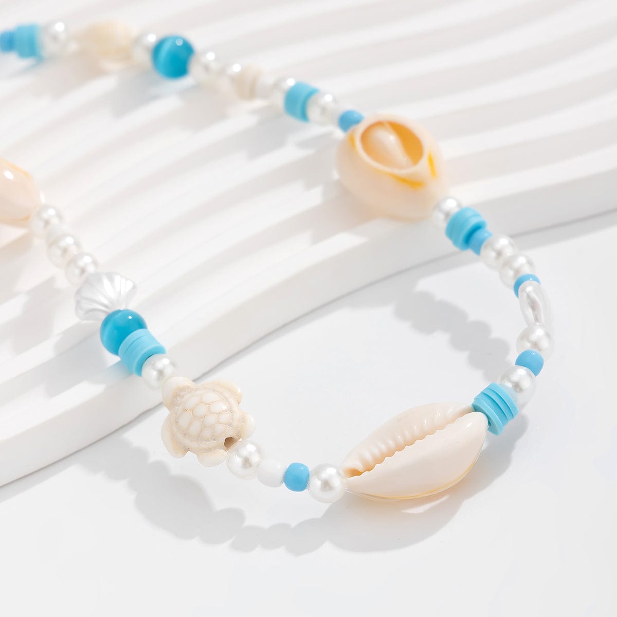 Boho Pearl Crystal Beaded Conch Turtle Necklace - ArtGalleryZen