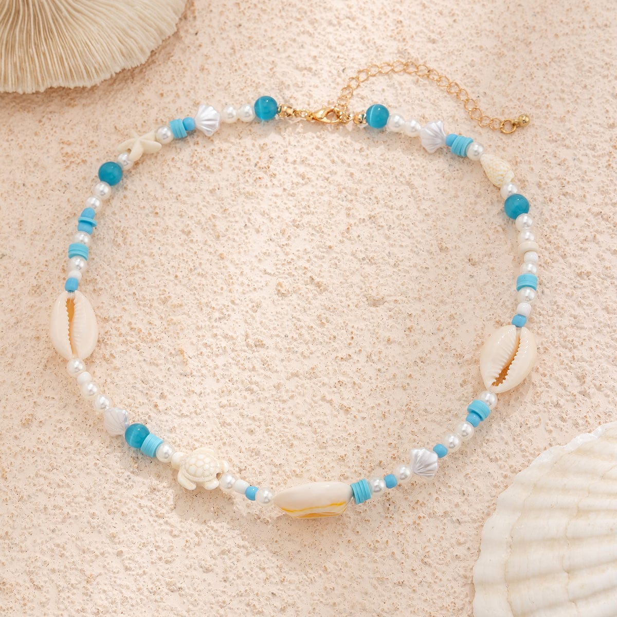 Boho Pearl Crystal Beaded Conch Turtle Necklace - ArtGalleryZen