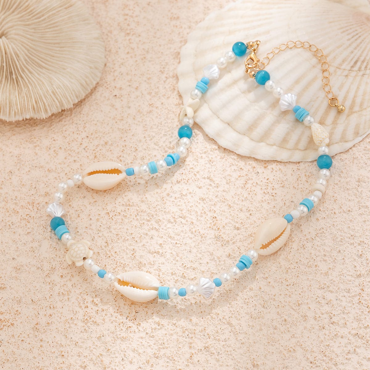 Boho Pearl Crystal Beaded Conch Turtle Necklace - ArtGalleryZen