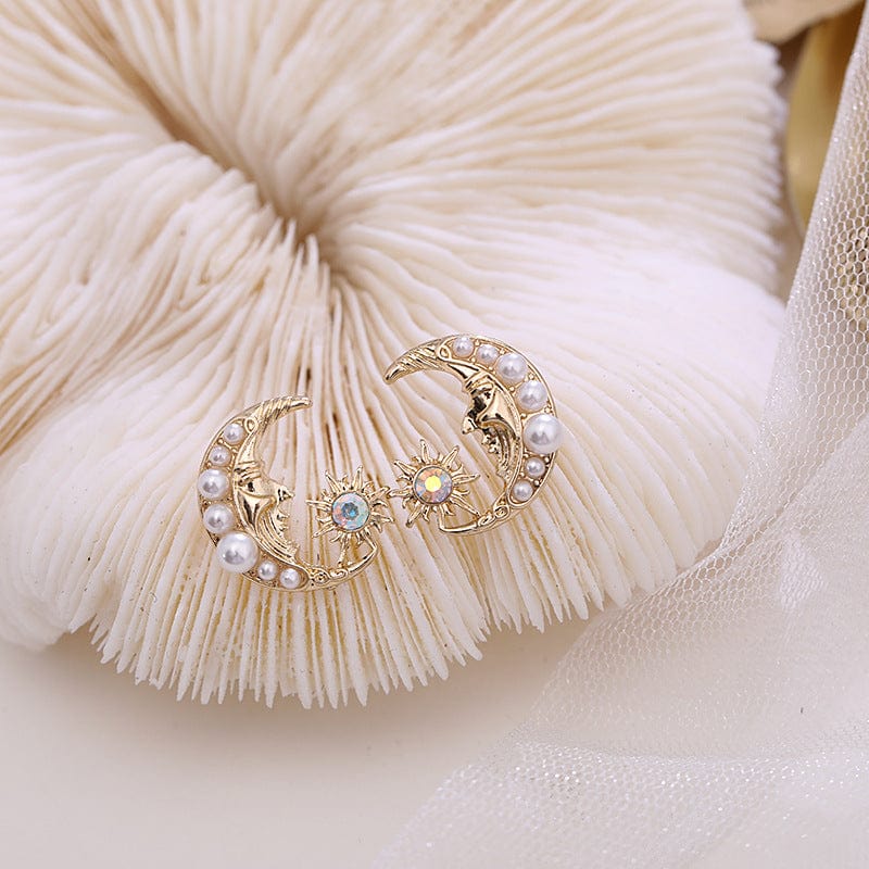 Boho Pearl Inlaid Moon Phase Star Dangle Earrings - ArtGalleryZen