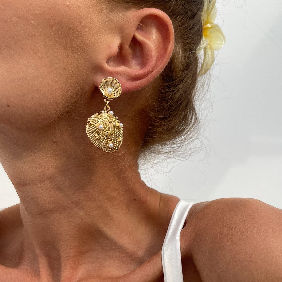 Boho Pearl Inlaid Shell Dangle Earrings - ArtGalleryZen