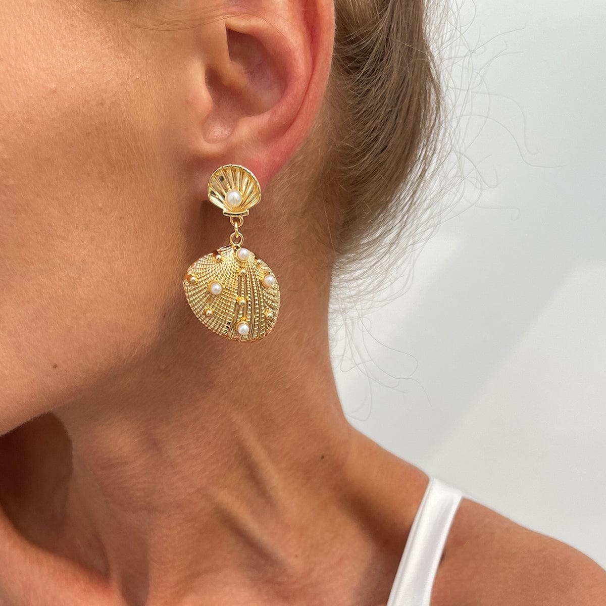 Boho Pearl Inlaid Shell Dangle Earrings - ArtGalleryZen